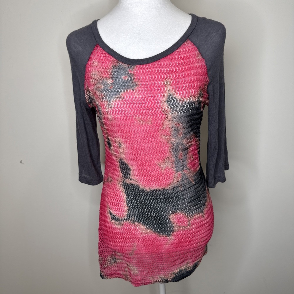 Y2K BKE Mesh Top Abstract Fairy Grunge Indie Sleaze Sheer Baseball Art Womens‎ M